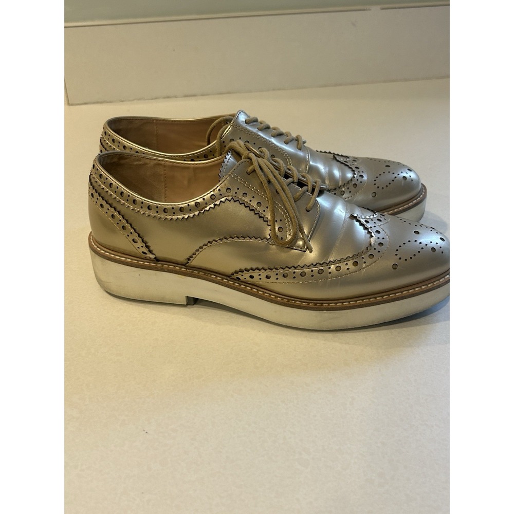 Zara Gold Metallic Wingtip Loafers Women's Size 9.5 Platform Preppy Boho Y2K - Picture 6 of 16